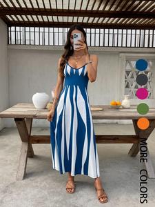 women's colorblock cami dress, boho fashion casual sleeveless long dress for beach holiday vacation, ladies dress for spring & fall, womenswear, spaghetti strap dress