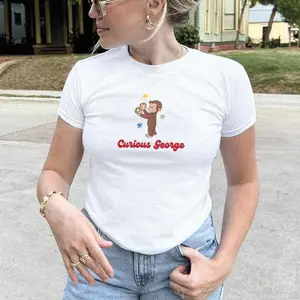 Curious George Graphic Shirt Baby Tee, Curious George Cute Y2k Outfit, 90s Clothing, OOTD, Pinterest Aesthetic