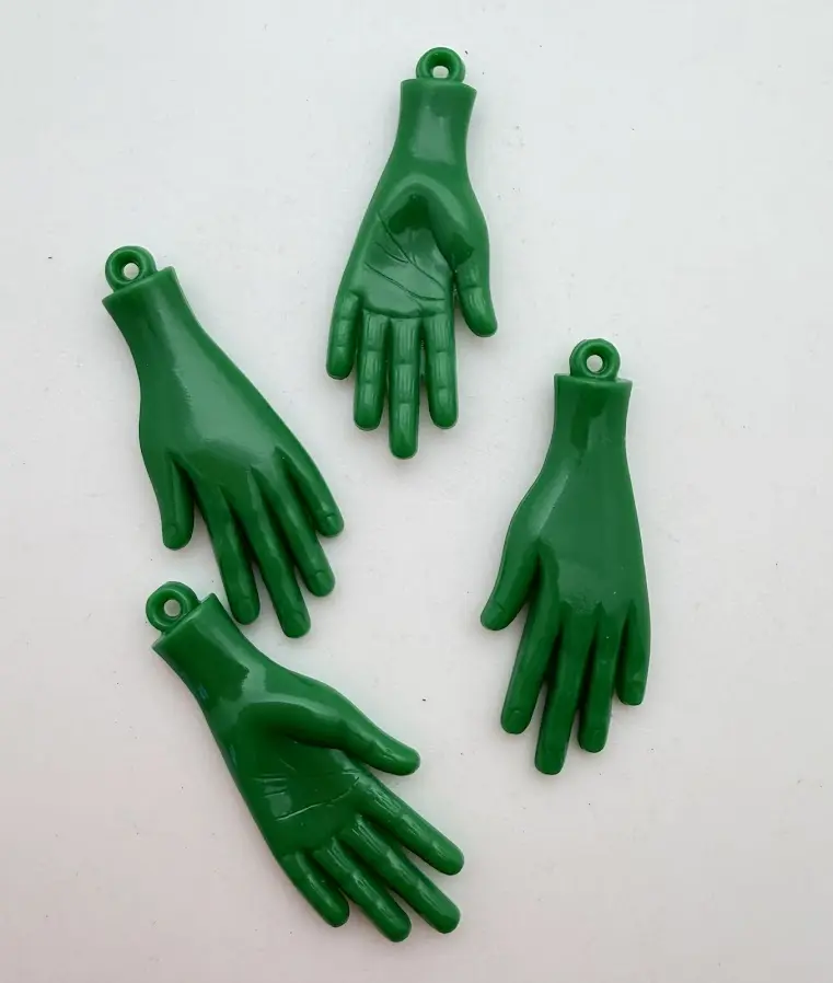 Bright Green German Resin Hand Charms & Pendants for Crafting, 40x1mm, 4 per Lot, Collectible Resin Charm Supplies, Char Charms & Pendants