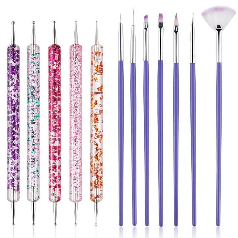 Nail Art Tool Set, DIY Nail Art 12pcs/set Double-ended Nail Dotting Pen & Nail Art Brush, Professional Manicure Tool for Home & Salon Use
