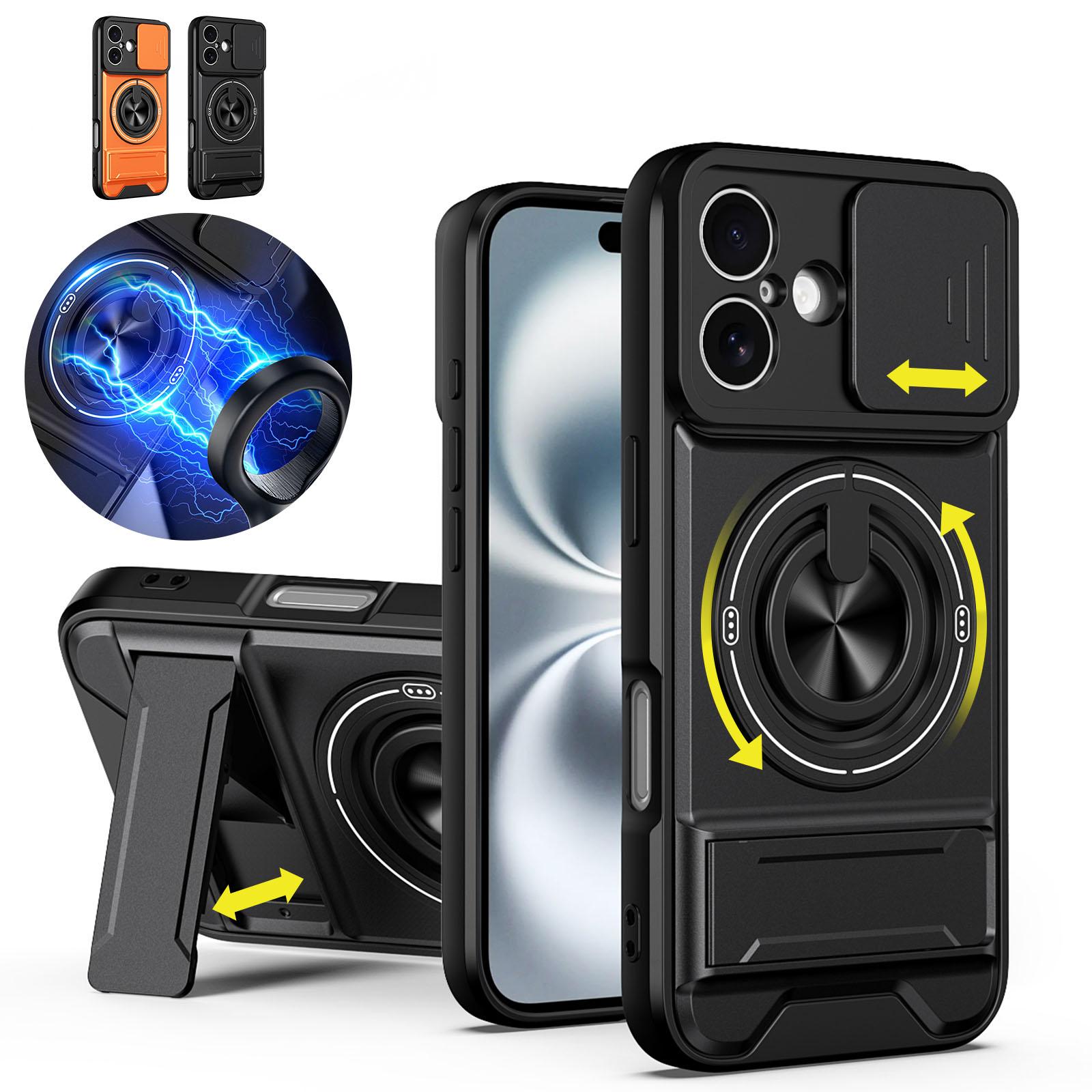 Case for iPhone 17 16 15 Pro Max 17 Air Plus with Slide Camera Lens Protection Cover, 360° Rotating Ring Kickstand, MagSafe Magnetic Holder, Military Grade Shockproof Protective Phone Cover