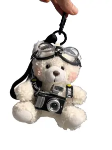 Flash Camera Bear Keychain, Cute Animal Pattern, All-Season Accessory, Creative Birthday Gift, Car Key, Backpack, Plush Doll Charm