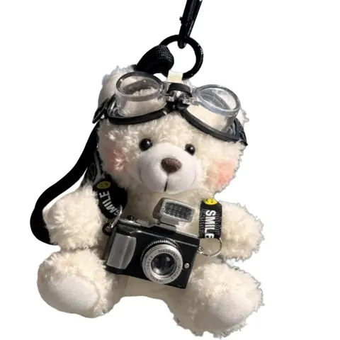 Flash Camera Bear Keychain, Cute Animal Pattern, All-Season Accessory, Creative Birthday Gift, Car Key, Backpack, Plush Doll Charm, Portable Keychain, Cute Keychains