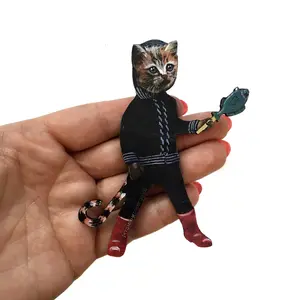 Calico Cat Magnet - Cat with Fish Stick