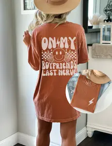 On My Boyfriends Last Nerve Comfort Colors Graphic Tees, Retro Vibe Funny Girlfriend Shirt, Vintage Shirts