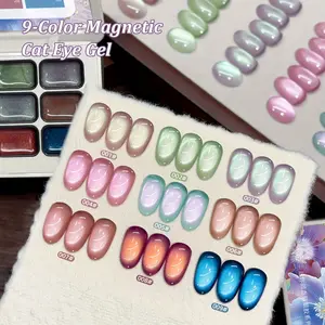 Jilradia Nine Official Grid Lang Cat Eye Glue 9 Colors 2025 New Popular Nail Art Semi Solid Lang Cat Eye Glue Bright Shining For Fashion Salon Nail Art DIY Design LED Light Therapy Leave In Gel Shining Gloss Women's Manic