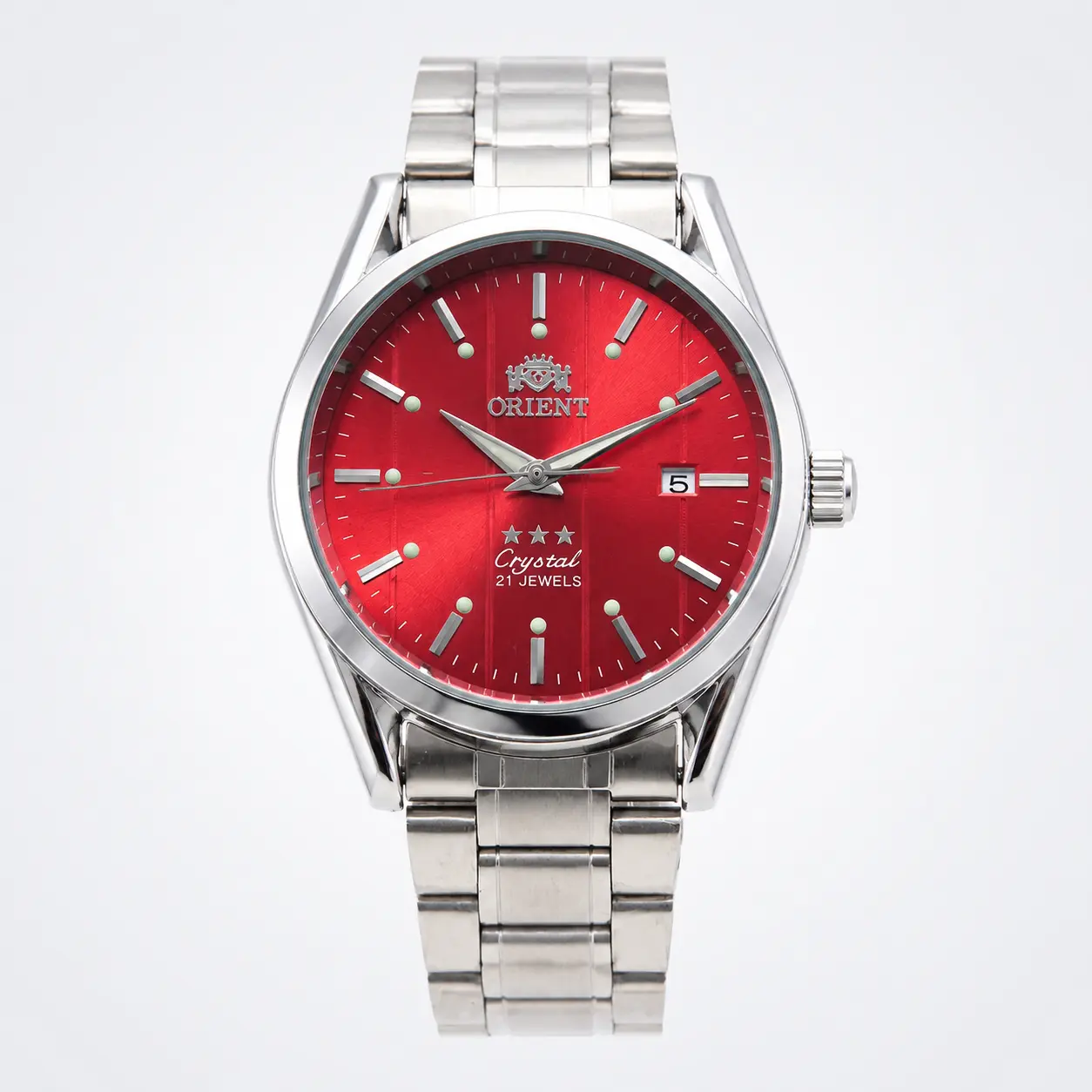 Orient 3 Stars Men Automatic Watch, 21 Jewels Mechanical Movement, Crystal Dial, Date Window, Luminous Markers, Stainless Steel Bracelet, Multiple Dial Colors, Classic Vintage Business Casual Wristwatch for Men