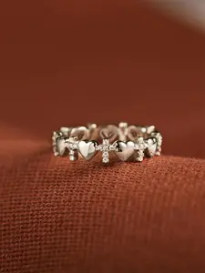 Elegant Rhinestone Decorated Cross & Heart Design Ring, Fashion Heart Rings, Heart Shaped Ring, Princess Ring, Stackable Ring, Fashion Accessories for Women, Trendy All-match & Exquisite Jewelry for Birthday Gift