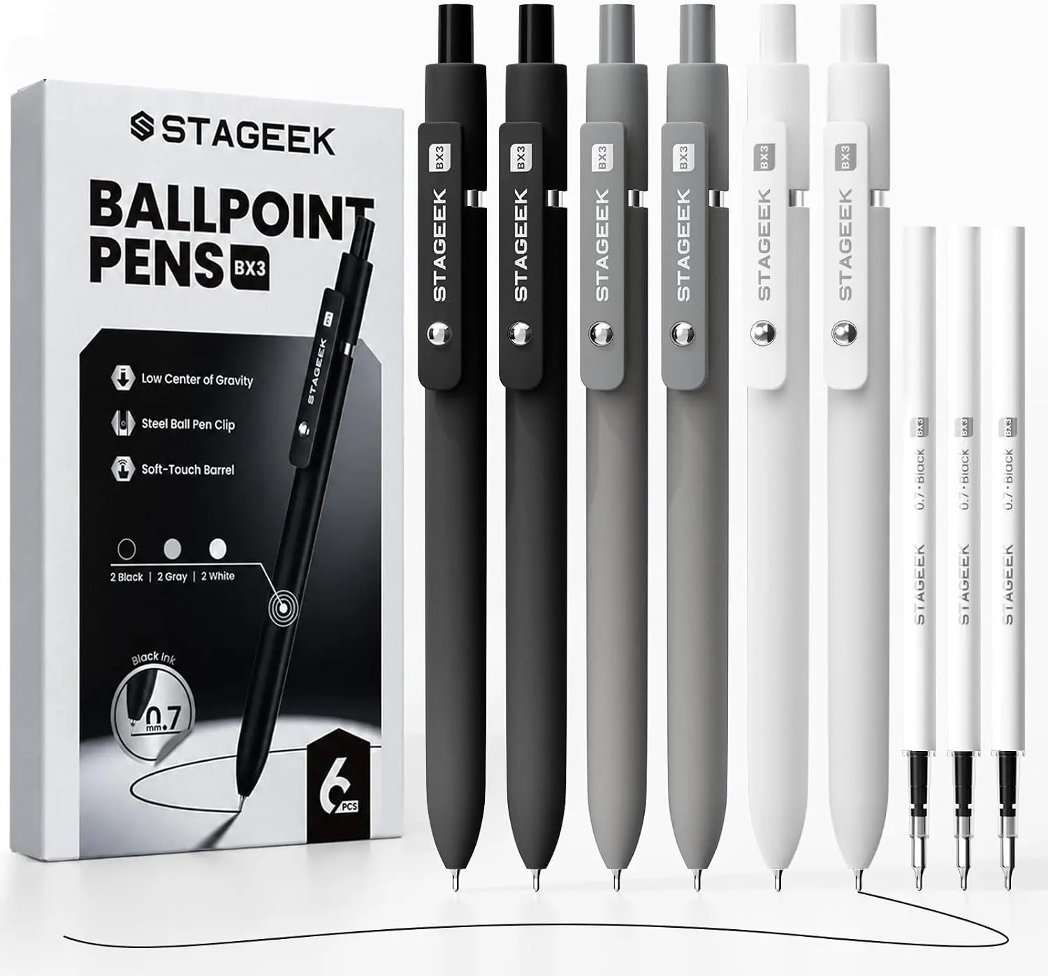 STAGEEK 9 PCS Black Ballpoint Pens, 0.7mm Fine Point, Quick Dry