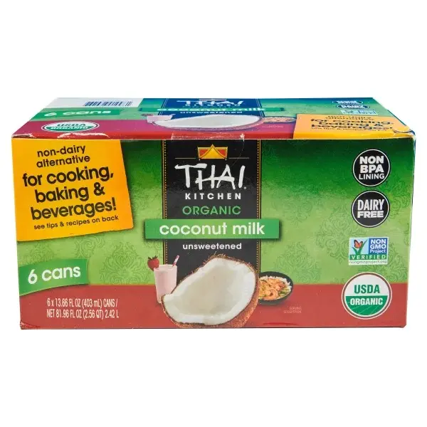 Thai Kitchen Organic Coconut Milk Unsweetened 13.66 fl oz 6-count Non-Dairy Alternative for Cooking Baking Beverages