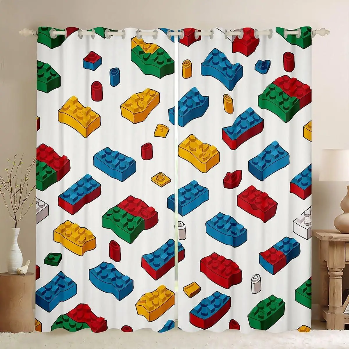 Building Blocks Curtains Bedroom Living Room Toy Brick Blackout Curtains Gaming Games Room Darkening Blackout Curtain Colorful Window Treatments
