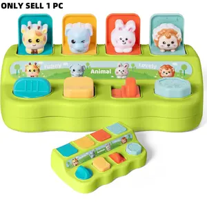 Random Color Cute Interactive Pop Up Animal Toy, Montessori Toy, Colorful Button Developmental Toy, Early Learning Toy for Boys and Girls, Toddler Busy Board, Sensory Activity Board