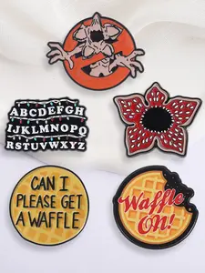 5PCS Stranger Things Cartoon Enamel Pin Retro 80s Sci-fi Horror Movies Demogorgon Monster Christmas Light Alphabet Red Cannibal Flowers High Quality Versatile and Durable Alloy Brooches Backpack Jacket Hat Badge Jewelry Decoration Gift for Fans Friends