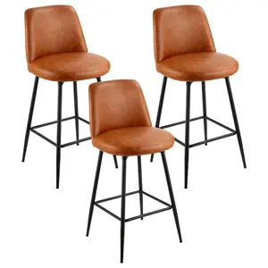 fathersdaygift VEVOR Bar Stool Set of 3, 27 inch Counter Height Swivel Stools, Modern PU Leather Counter Barstool with Backrest and Metal Legs, Armless Bar Chair, Island Barstool for Kitchen, Dining Room, Brown