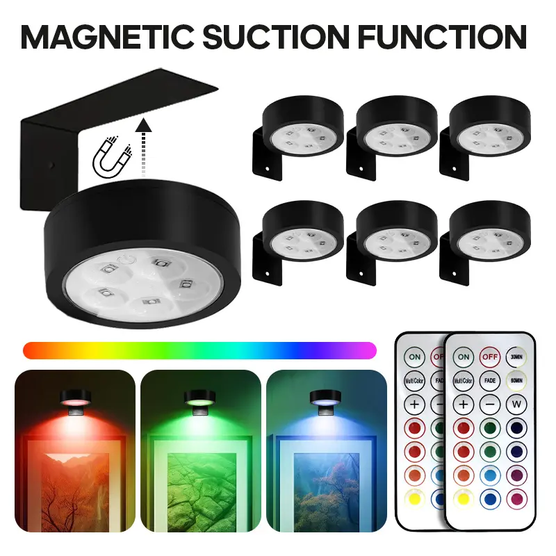 1/3pcs RGB Color-Changing Spotlight, Adjustable Lighting, Motion Sensor Night Light with Remote control, Wall Picture Lamp, Shadow Projector LED Display for Framed Decor, Dimmable Battery Powered, Magnetic Lights, Led Decoration