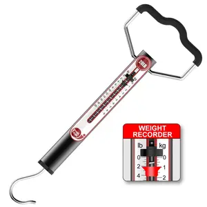 Aluminum Tube Spring Fish Scale 20 LB / 50 LB with Peak Weight Marker & Zero Reset, Mechanical Fishing Weighing Gauge with Hook, Non-Digital Hand Held Pull Hanging Drag Weigher