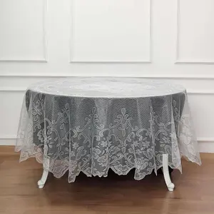 Lace Round Tablecloth 90" Ivory with Premium Design Table Cover