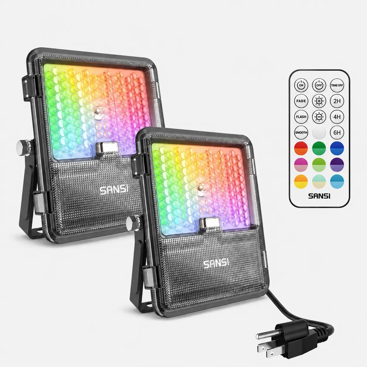 SANSI RGBW LED Outdoor Waterproof Permanent Lights, 80/160W Color Changing Lights with Music Sync, Sound Activated & Remote, Dynamic Lights for Halloween, Parties, Stages & Landscape Decor, Energy Efficient, IP66 Waterproof, 2-Pack