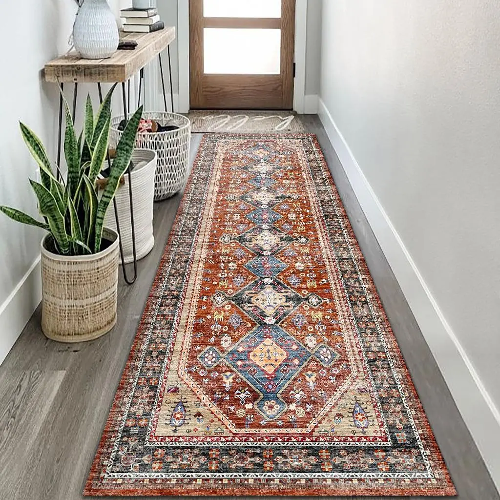 Boho Style Geometric Pattern Runner Rug, Boho Area Rug, Non-slip Washable Floor Mat, Decorative Carpet for Home Living Room Bedroom Kitchen Entry Way, Boho Washable Rugs