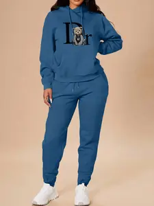 Women's Christmas Long Sleeve Hoodie Set, Casual Fitted Sweatshirt & Pants, Fall Winter Home Outdoor Fitness Wear, Womenswear