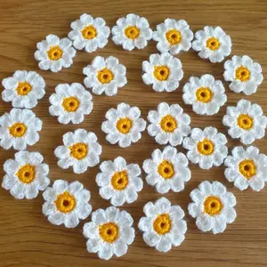 Handmade Crochet Daisy Flowers Applique Embellishment Craft - Set of 10