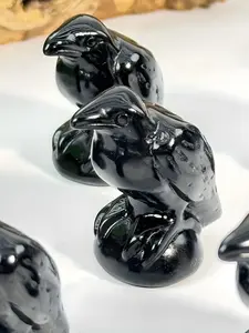 1 Count Raven Statue Natural Stone, Crow Figurine Decor Sculpture, 1 Inch Creative Bird Crystal Ornament Black Obsidian Stone, Lucky Healing Guardian Animal Pocket Figure Collectible Room Decor for Office Home Decoration Women Gifts