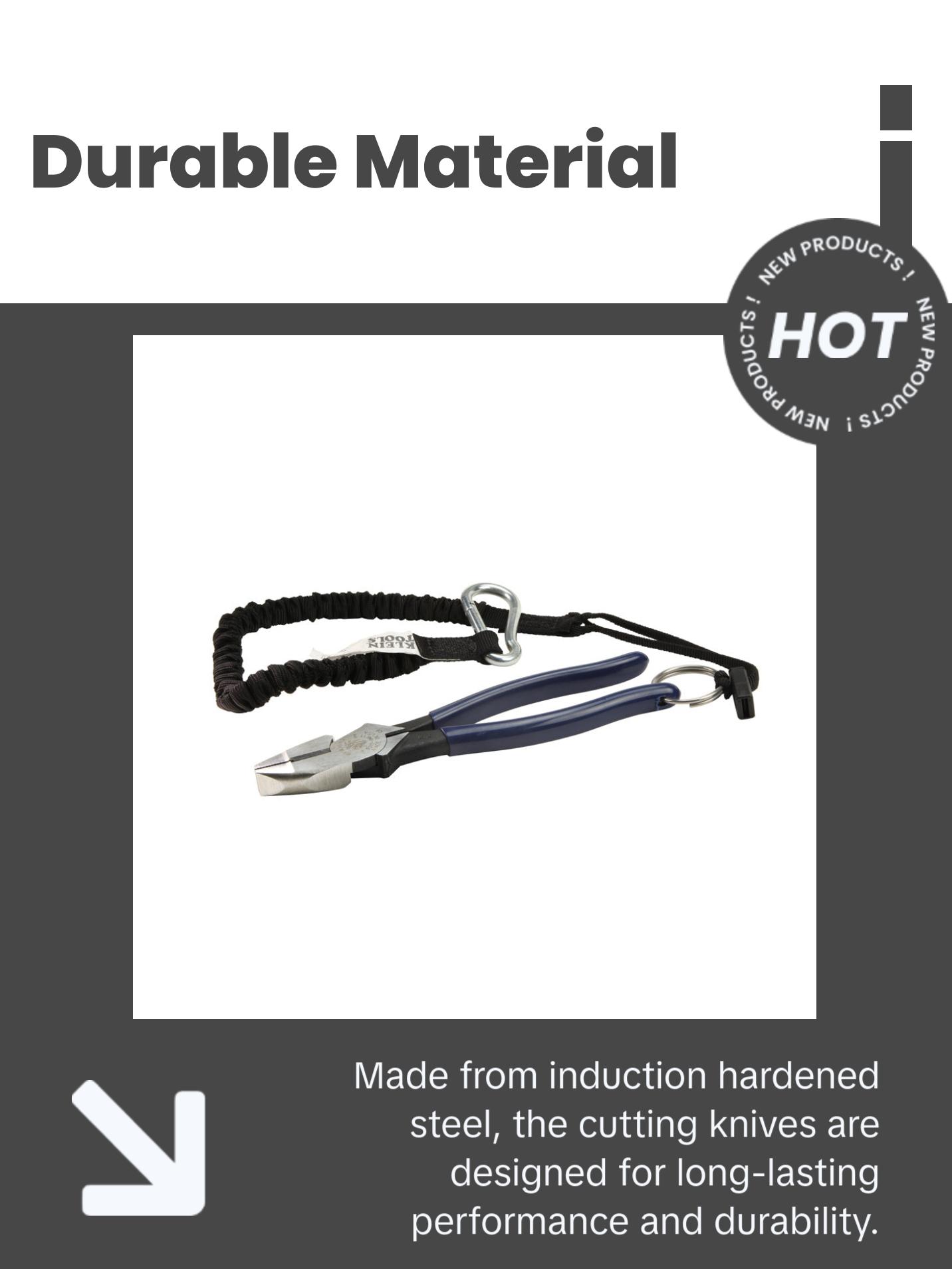 Klein Tools D213-9NETT Pliers, High Leverage Side Cutters, Tether Ring