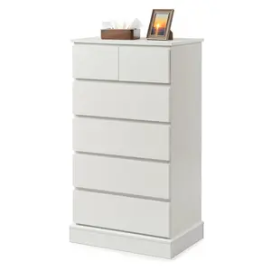 6 Drawers Dresser for Bedroom, Tall Dresser for Bedroom, Modern Chest of Drawers with Concealed Handles, Vertical Wood Storage Cabinet for Bedroom, Living Room, Entryway, White  RR