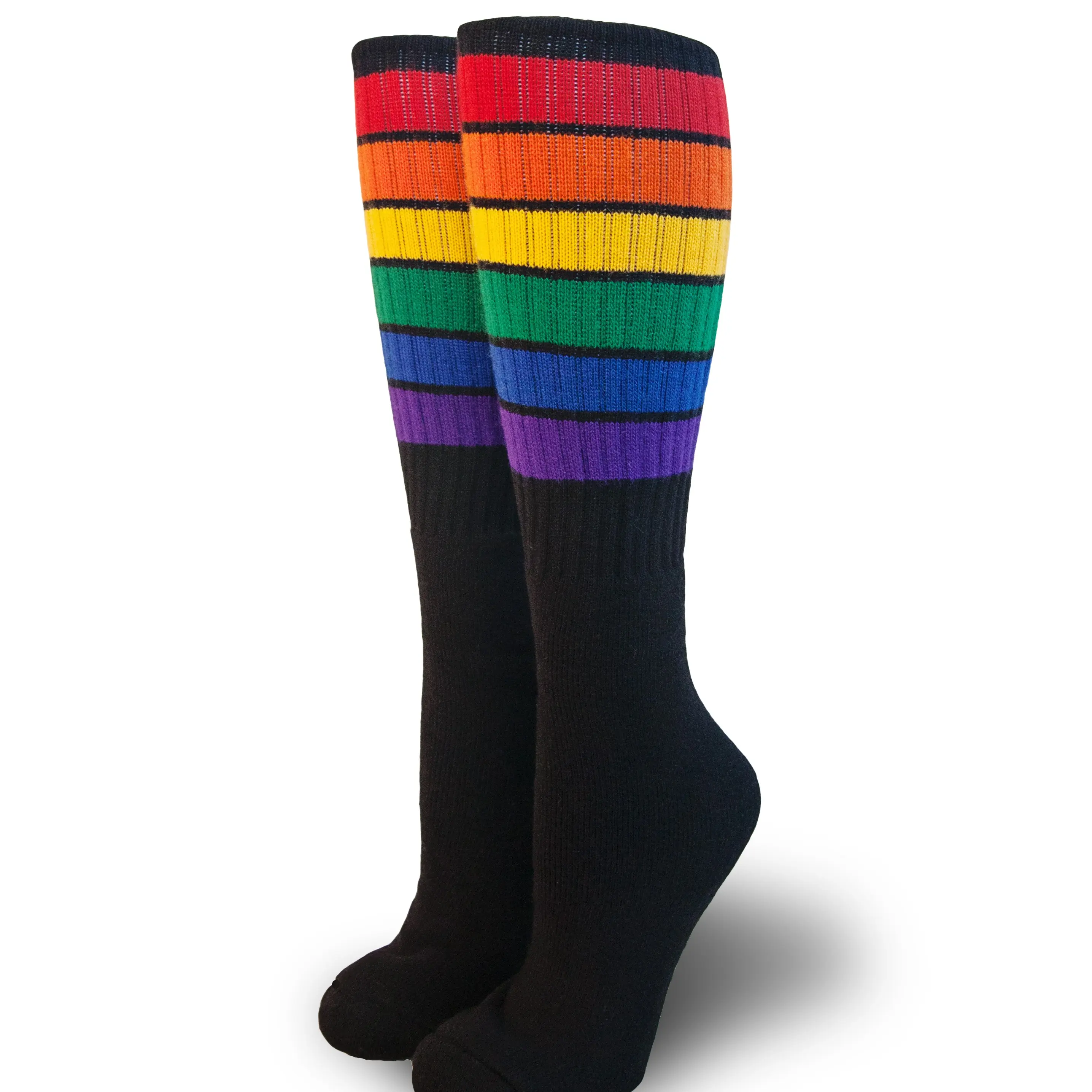 Black Pride Socks Knee High Rainbow Unisex Socks- Glow, Cotton, All Seasons, Retro, Fashion, LGBTQ+