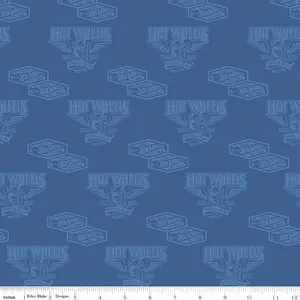 Hot Wheels Classic Vintage Decals Blue Cotton Fabric