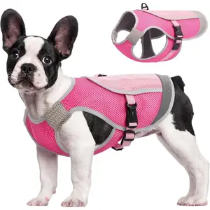 Kuoser Dog Cooling Vest for Dogs, Lightweight Dog Cooling Harness Shirt with Reflective Stripe, Breathable Mesh Cooler Jacket Pet Cool Vest for Small Medium Large Dogs Summer Hot Weather, Pink M