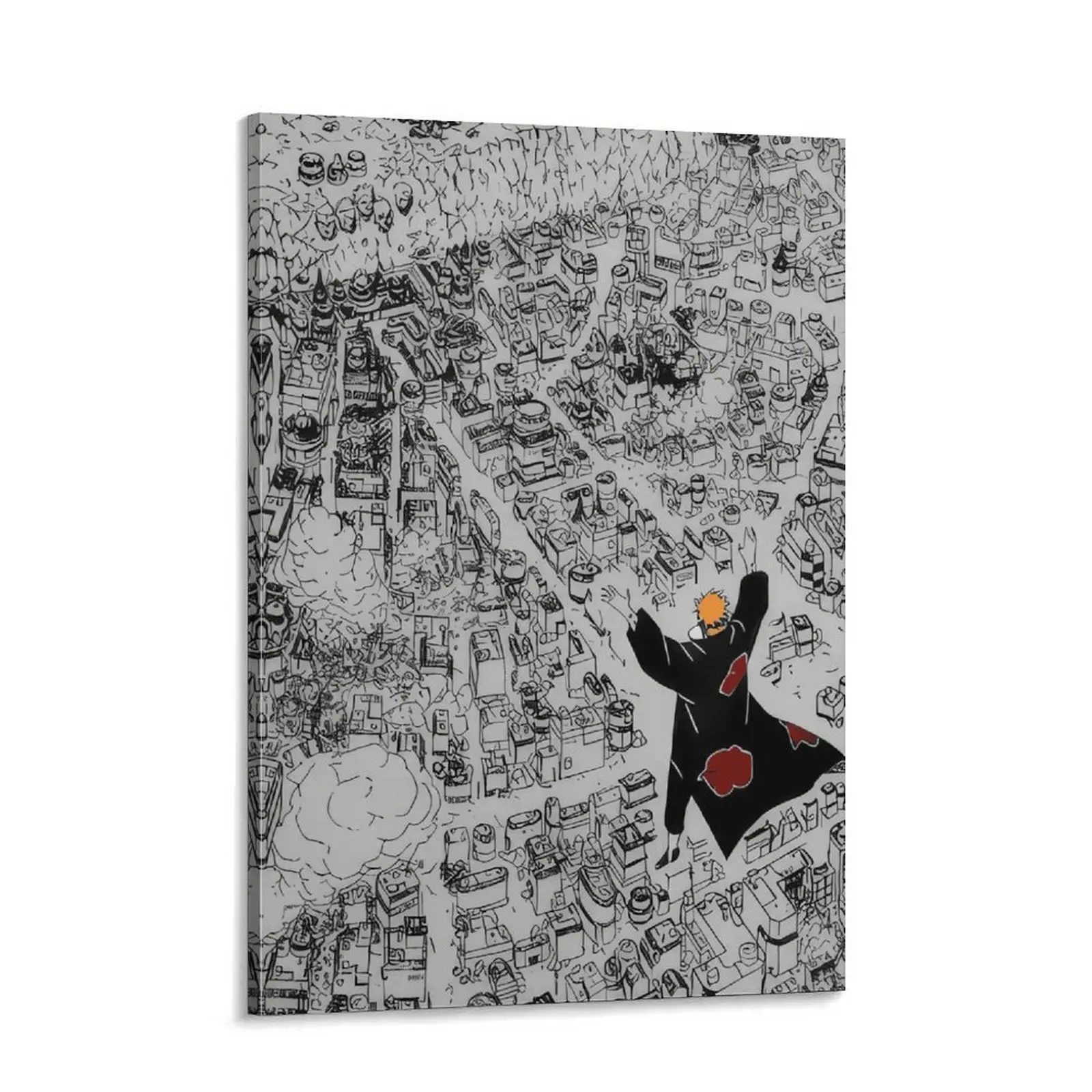 Naruto Shippuden Akatsuki Leader 6 Paths of Pain Minimalist Canvas Print - Anime Wall Art Panels, Black & White Manga Poster for Bedroom Otaku Decor, Home Decoration Supplies