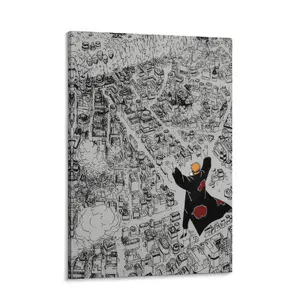 Naruto Shippuden Pain Canvas Print, Akatsuki Leader 6 Paths of Pain Wall Art, Shinobi World War Anime Poster, Black & White Manga Print for Bedroom Living Room Otaku Room Decor