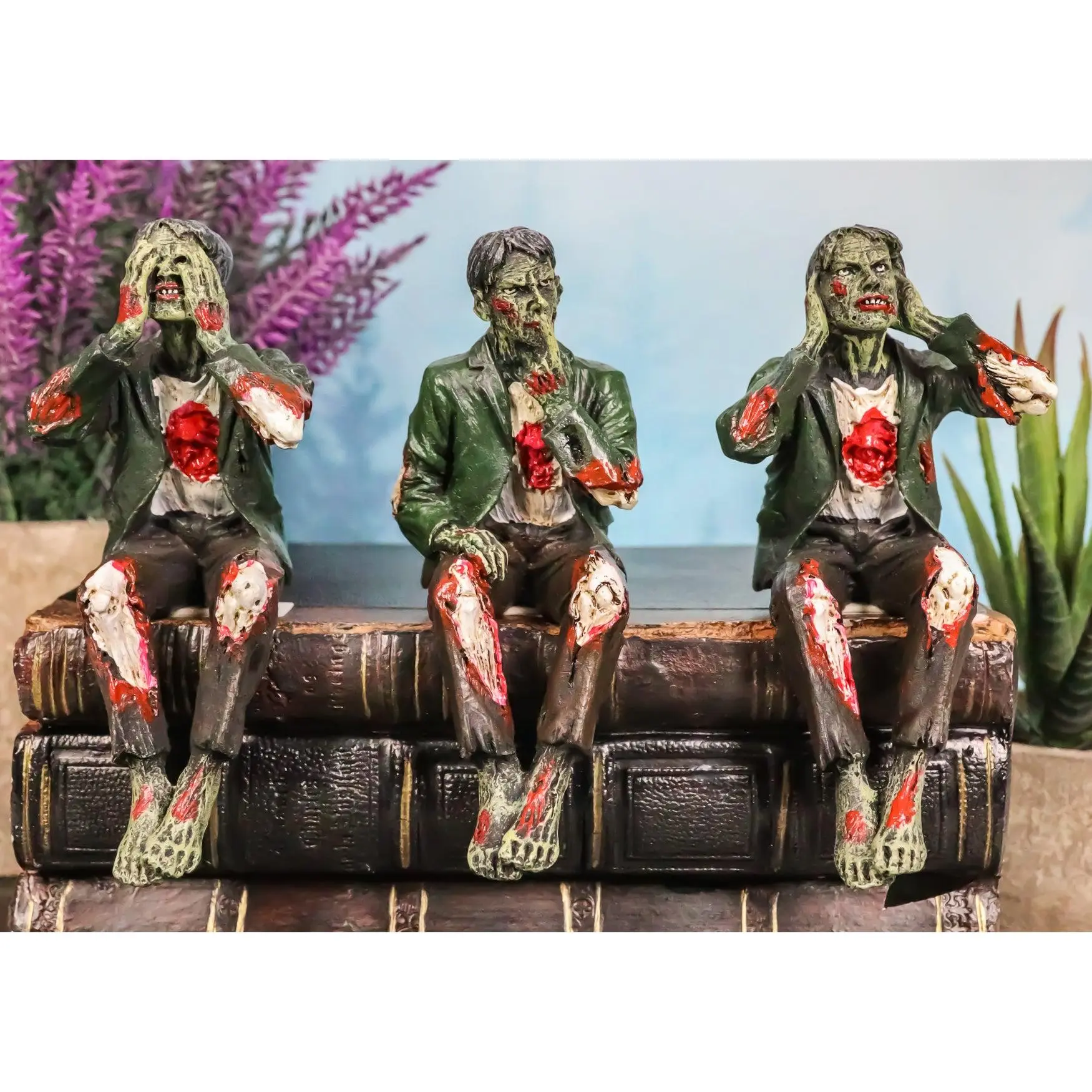 Ebros 4"H Wise Walking Dead Zombie See Hear Speak No Evil Figurine Set Shelf Sitters