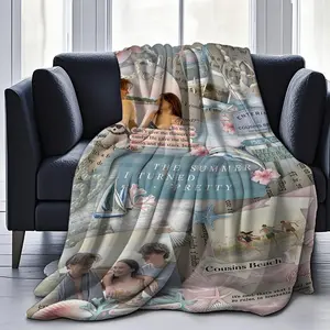 Novel Blanket I Get Pretty Summer Blanket Soft Beach Book Design with Florals and Text, Soft Flannel Four Seasons Sofa Machine Washable Cozy Blanket Great for Home Use,