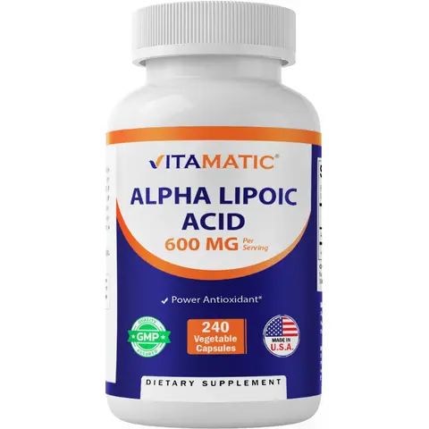 Vitamatic Alpha Lipoic Acid Supplement - 600 mg Per Serving, 240 Veg Capsules, GMP Assured, 24 Months Shelf Life, Simple 2-Capsule Daily Routine for Adults, Supports Smoother, More Youthful Skin