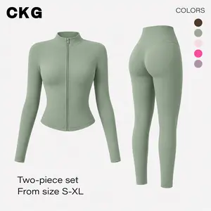 CKG Women’s Sun Protection Activewear Set, Lightweight Zip-Up Jacket & High-Waist Leggings, Breathable Stretch Workout Outfit for Yoga, Running & Outdoor Wear