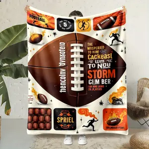 Retro American Football Collage Flannel Fleece Throw Blanket, Soft Warm Cozy Plush Blanket, Lightweight Breathable Blanket for Sofa, Bed, Game Day and Gift, Sports Home Decor