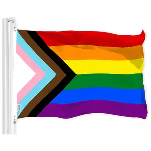G128 LGBT Progress Rainbow Pride Flag | 3x5 Ft | LiteWeave Pro Series Printed 150D Polyester | Indoor/Outdoor, Vibrant Colors, Brass Grommets, Thicker and More Durable Than 100D 75D Polyester