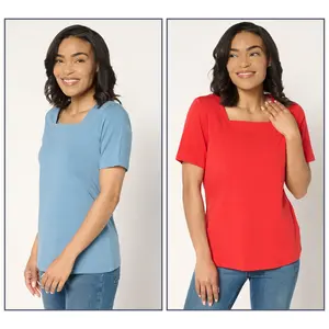 Denim & Co. Essentials Favorite Jersey 2-Pack Square Neck Tops