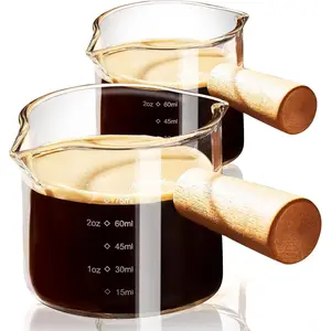 Espresso Cups with Handle set of 2, 3.5OZ Double Spout Glass Measuring Cup with Dual Scale, Clear Espresso Shot Glass with V-Shaped Mouth, Espresso Accessories