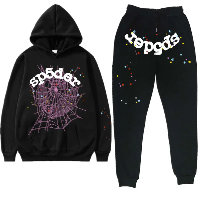 Y2K Spider Web Tracksuit Set, Graphic Hoodie & Sweatpants, Unisex Gothic Streetwear 2 Piece Outfit, Grunge Jogger Set, Hip Hop Gift