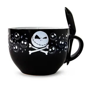 Disney The Nightmare Before Christmas Cross Bones Ceramic Soup Mug With Spoon