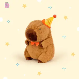 Duoai Birthday Capybara Plush Toy –  13" Soft Stuffed Animal with Party Hat & Bow – Cute Gift for Kids