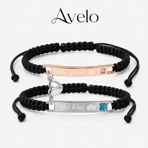 Couple Magnetic Heart Bracelets, Adjustable His & Her Rope Chain, Eternal Love Engraved Plaque
