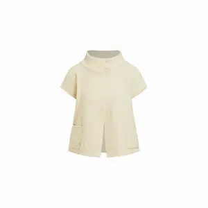 Cider Knit Asymmetrical Neck Button Split Short Sleeve Top