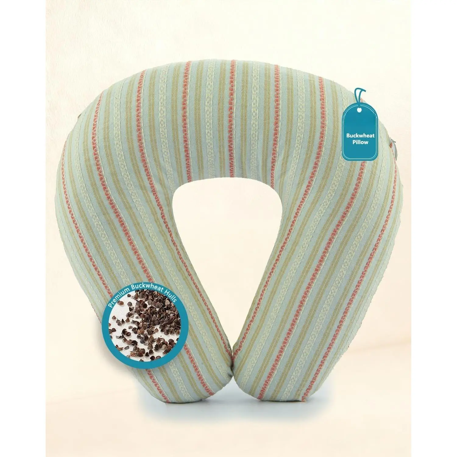 Buckwheat U Shaped  Pillow - 12''x12'' Adjustable  Support Pillow with Breathable Buckwheat Hulls, Removable  Cover, Ideal for Airplane, Office or  Use (Grey)