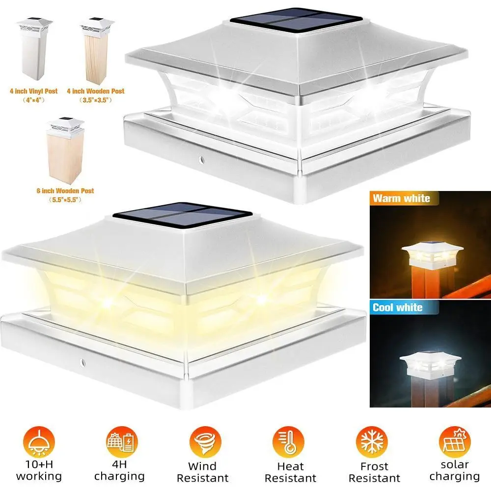 2-Pack Solar Post Cap Lights, Deck Solar Powered for 4X4, 5X5, 6X6 Vinyl/Wooden Posts, Solar Post Lights Outdoor with 2 Color Modes, Decorate Deck, Patio, Porch, Fence, Christmas & Halloween