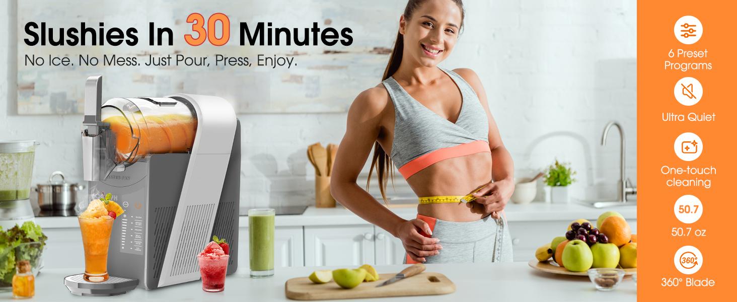 SOOPYK Slushie Machine,Frozen Drink Maker with Self-Cleaning for Home,Rapid Chill Technology,No Ice Needed,Adjustable Hardness,6 Preset,Gray&Sliver,Margaritas, Frappes,Milkshakes