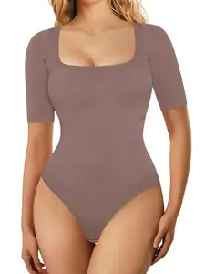 Women's Shapewear Bodysuit High Waisted Shaper Short Sleeve Top, Seamless High Elasticity Waist and Abdomen Sculpting, Breathable Lightweight Fabric